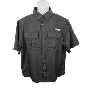 Realtree Fishing Short Sleeve Button Up Shirt Mens Large Black Pockets L  /A110